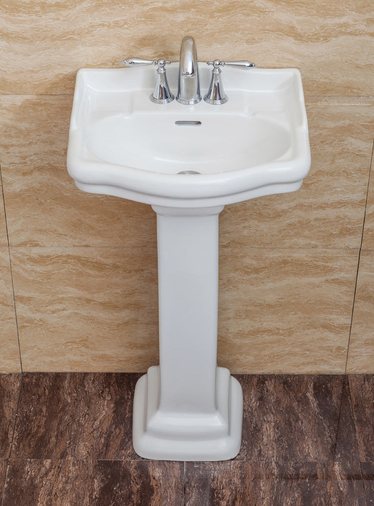 Roosevelt Pedestal Sink Only, White, 4" Faucet, 18"