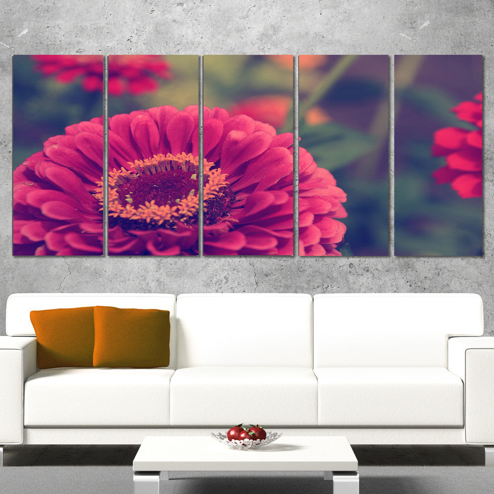 Vintage Photo of Cute Red Flowers, Large Floral Canvas Print, 60"x28", 5 Panels