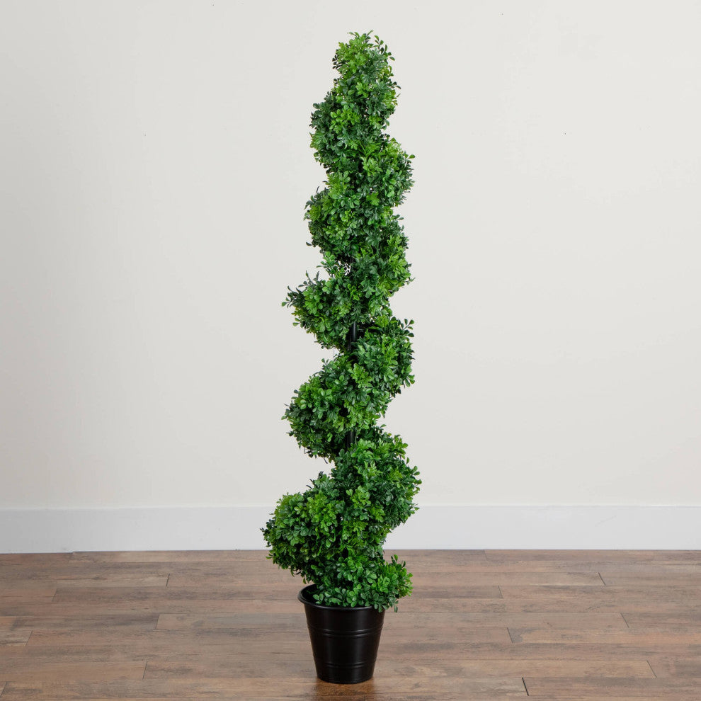 5ft. UV Resistant Boxwood Spiral Topiary Faux Tree, Planter, Indoor/Outdoor