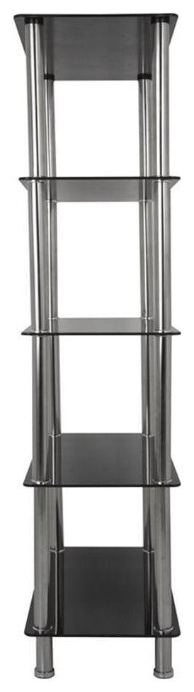 AVF Transitional Steel and Glass Tall 5-Tier Shelving Unit in Black/Chrome