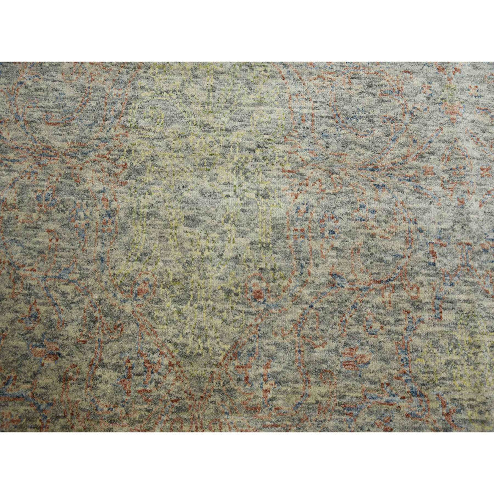 Stone Gray Modern Salt and Pepper Design Pure Wool Hand Knotted Rug, 8'0"x10'2"