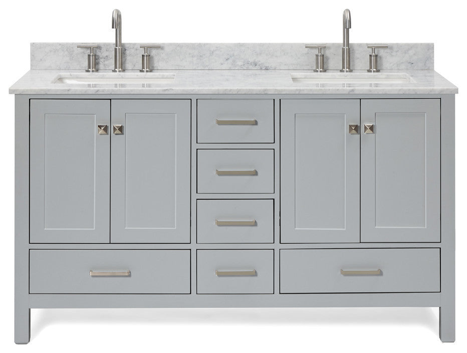 ARIEL Cambridge 61" Rectangle Sinks Bath Vanity Carrara Marble