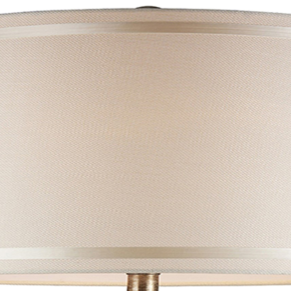 Benzara BM240303 Table Lamp With Scrolled Peacock Feather Cutout Base, Silver