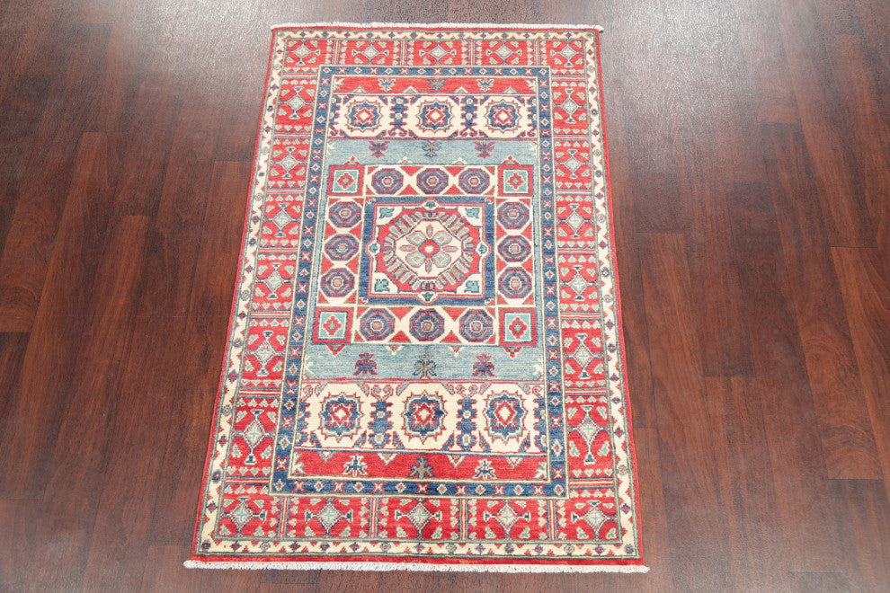 Kazak Oriental Traditional Area Rug Hand Made Pakistani, Blue, 5'0"x3'2