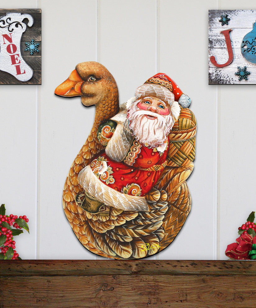 Christmas Goose Santa Wooden Door Hanger