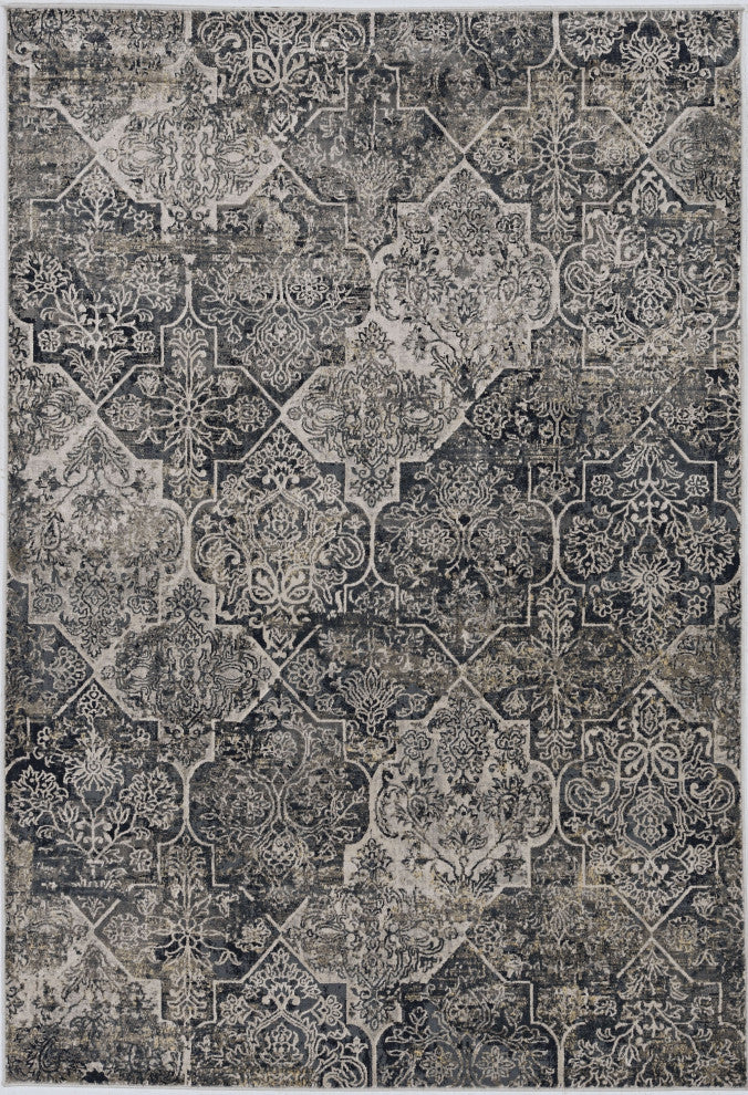 8'X11' Grey Machine Woven Traditional Quatrefoil Indoor Area Rug