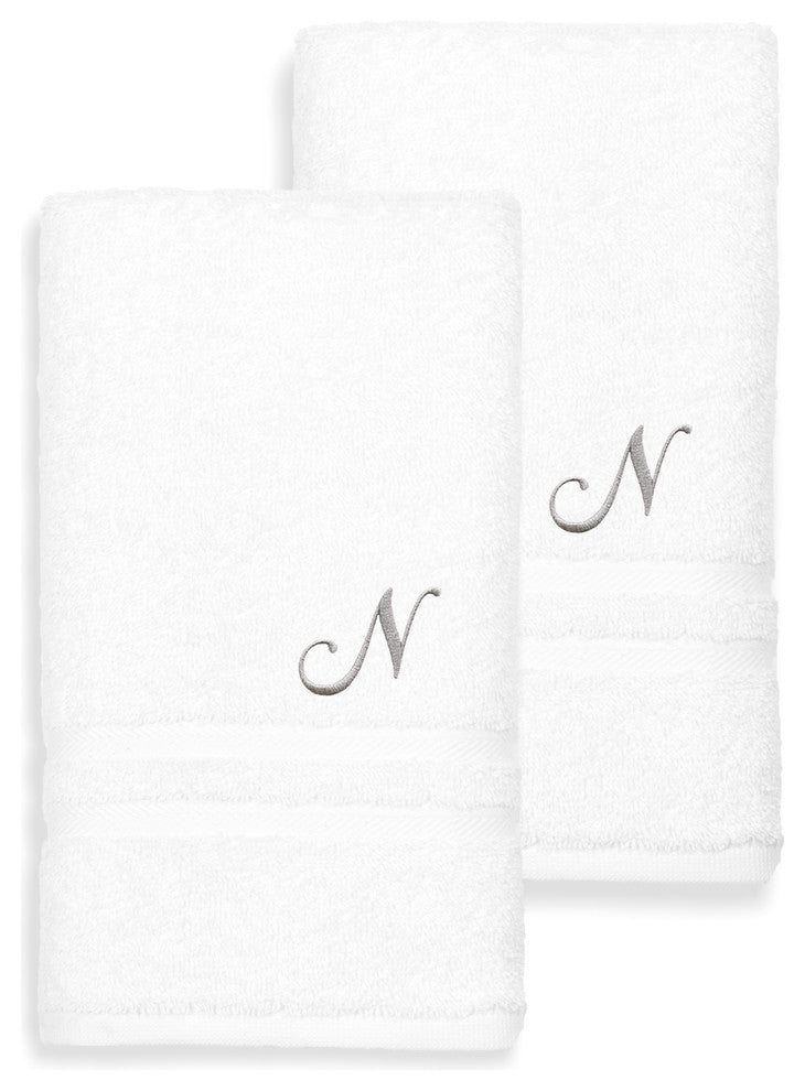 Denzi Hand Towels With Monogrammed Letter, Set of 2, N