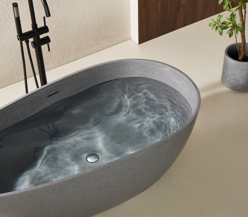 Vanity Art 59" x 31" Freestanding Soaking Stone Resin Bathtub