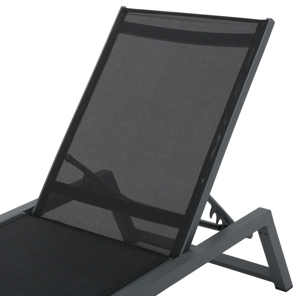 GDF Studio Mesa Outdoor Chaise Lounge With Aluminum Frame, Black Mesh/Gray, Set of 2