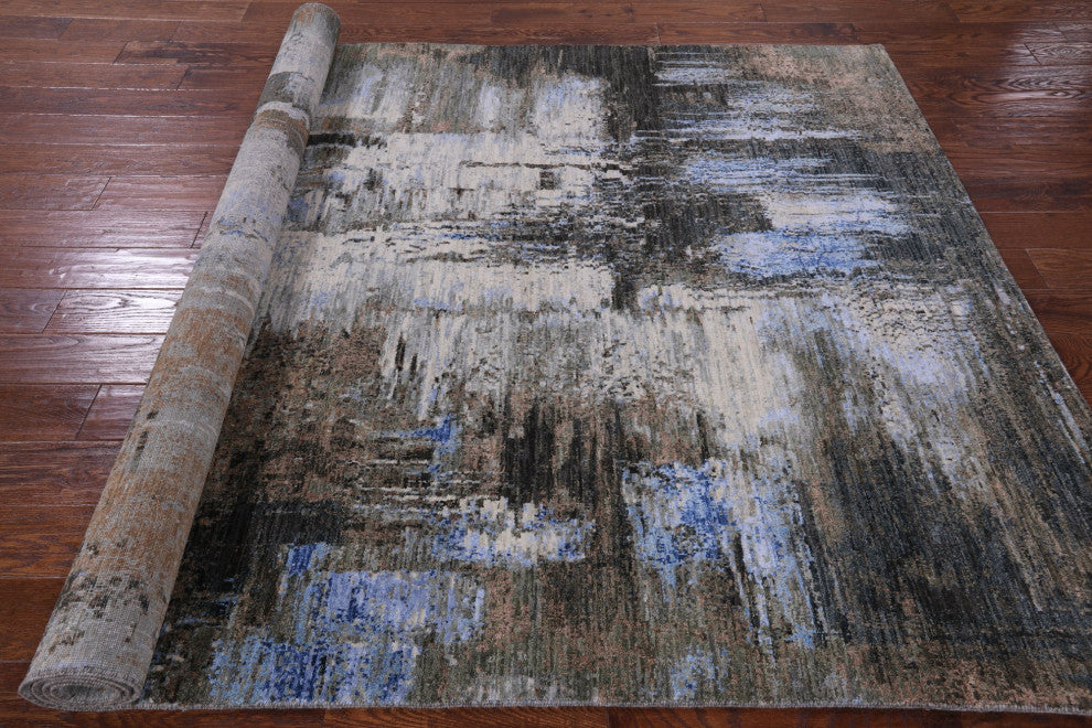 Wool and Silk Modern Hand Knotted Rug 6' 1" X 9' 0" Q7187