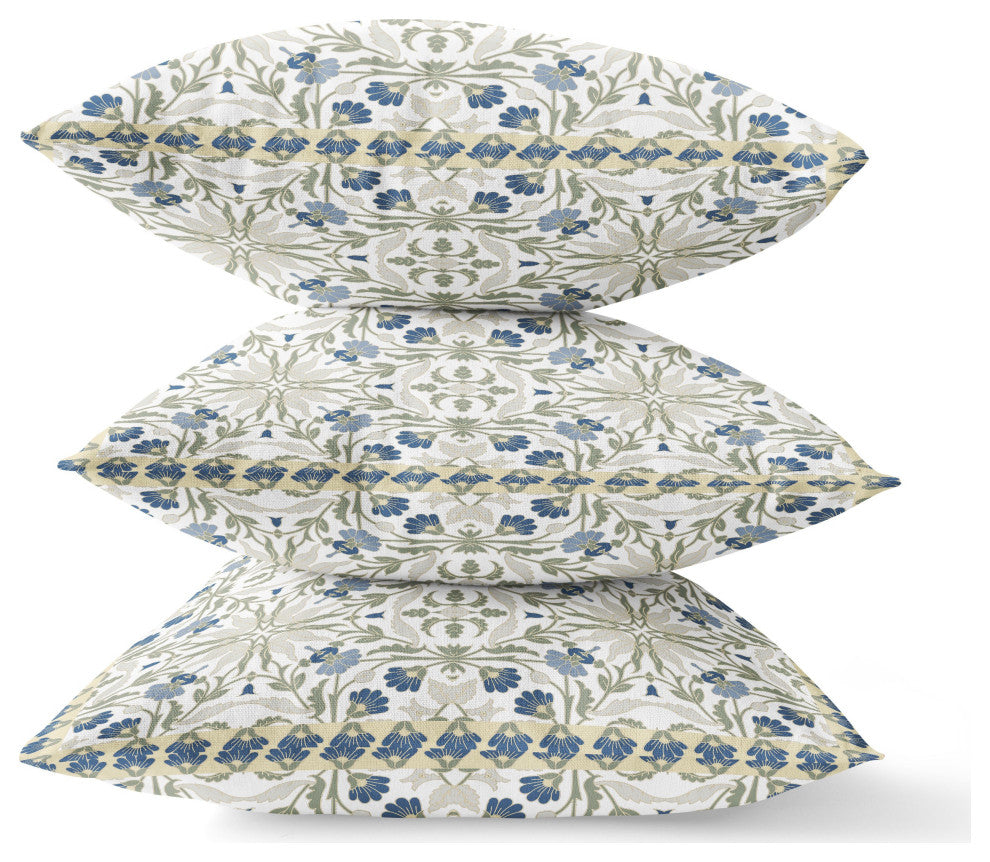 16 White Green Paisley Indoor Outdoor Throw Pillow