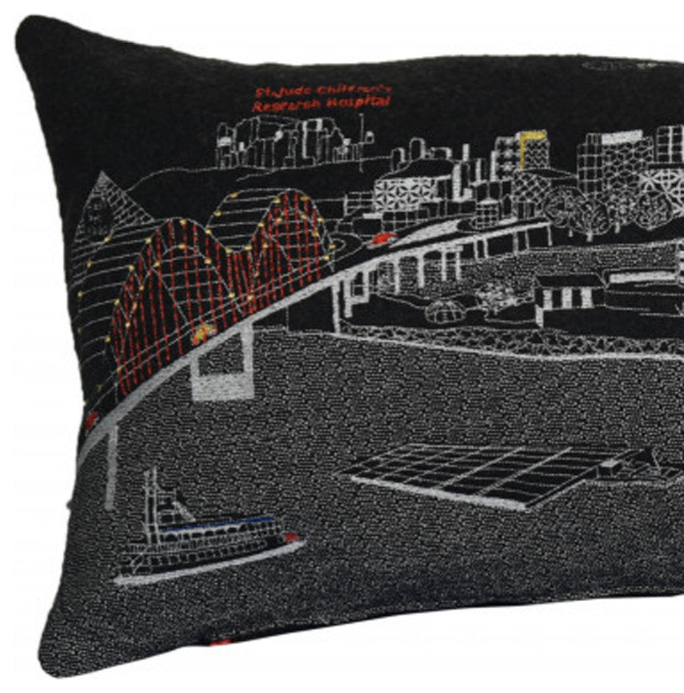 35" Black Memphis Nighttime Skyline Lumbar Decorative Pillow