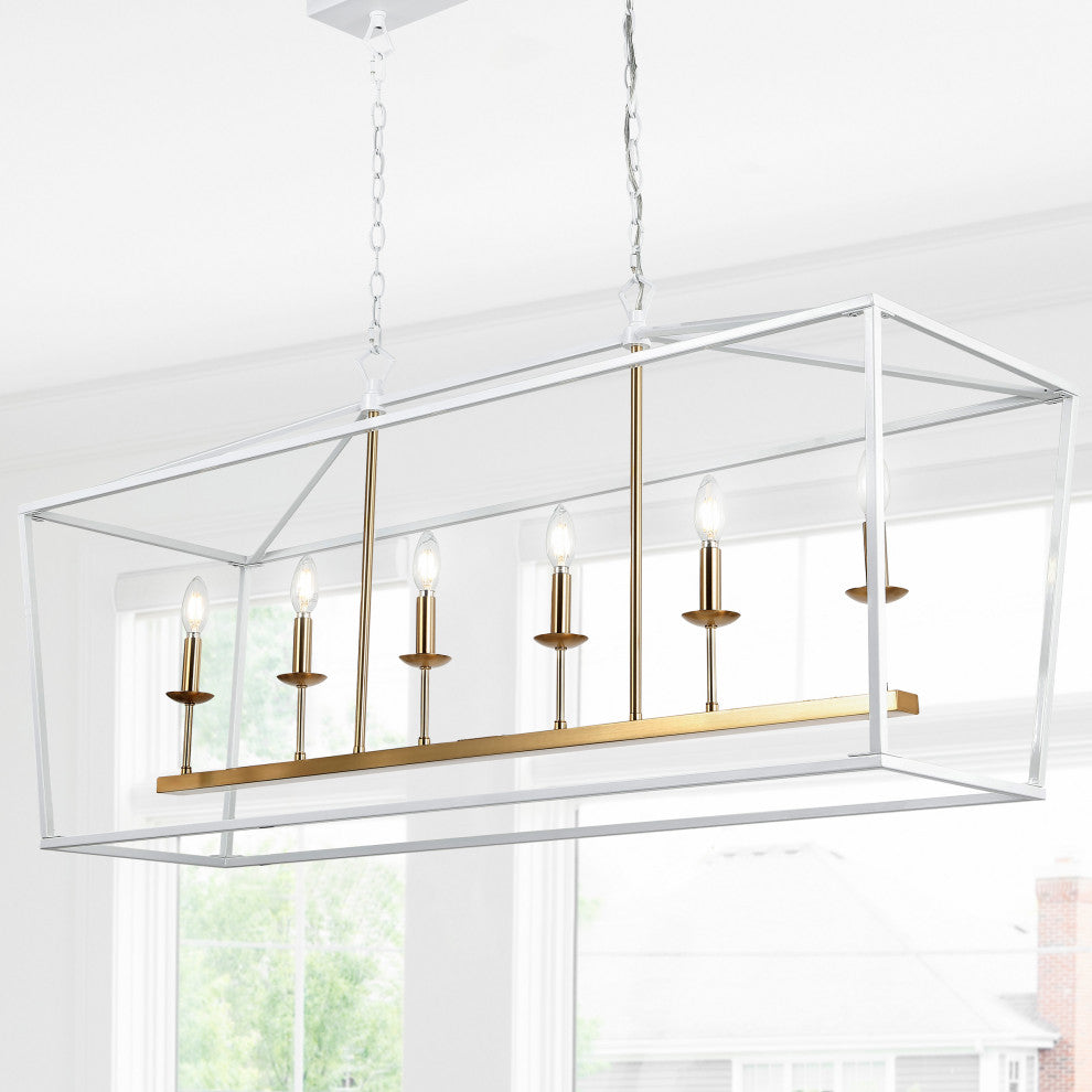 Pagoda Lantern Metal LED Pendant, White, Width: 49"