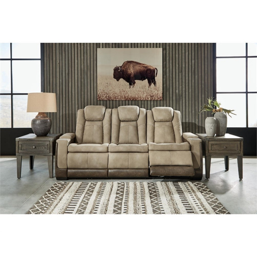Bowery Hill Modern Faux Leather Power Reclining Sofa in Brown