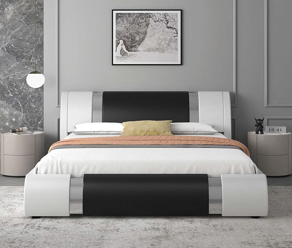 Full Bed Frame with Iron Pieces Decor and Adjustable Headboard
