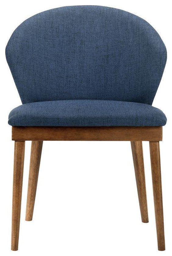 Juno Blue Fabric and Walnut Wood Dining Side Chairs - Set of 2