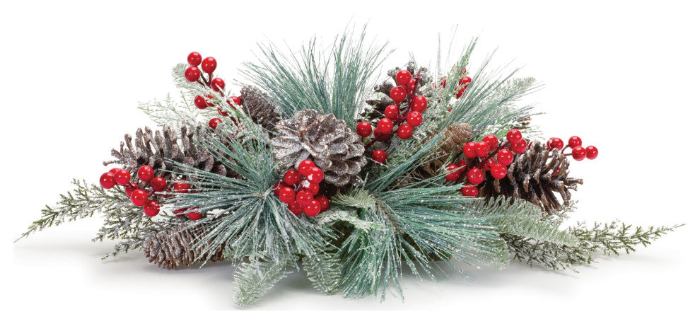 Frosted Pine Cone and Berry Centerpiece 25.25"L