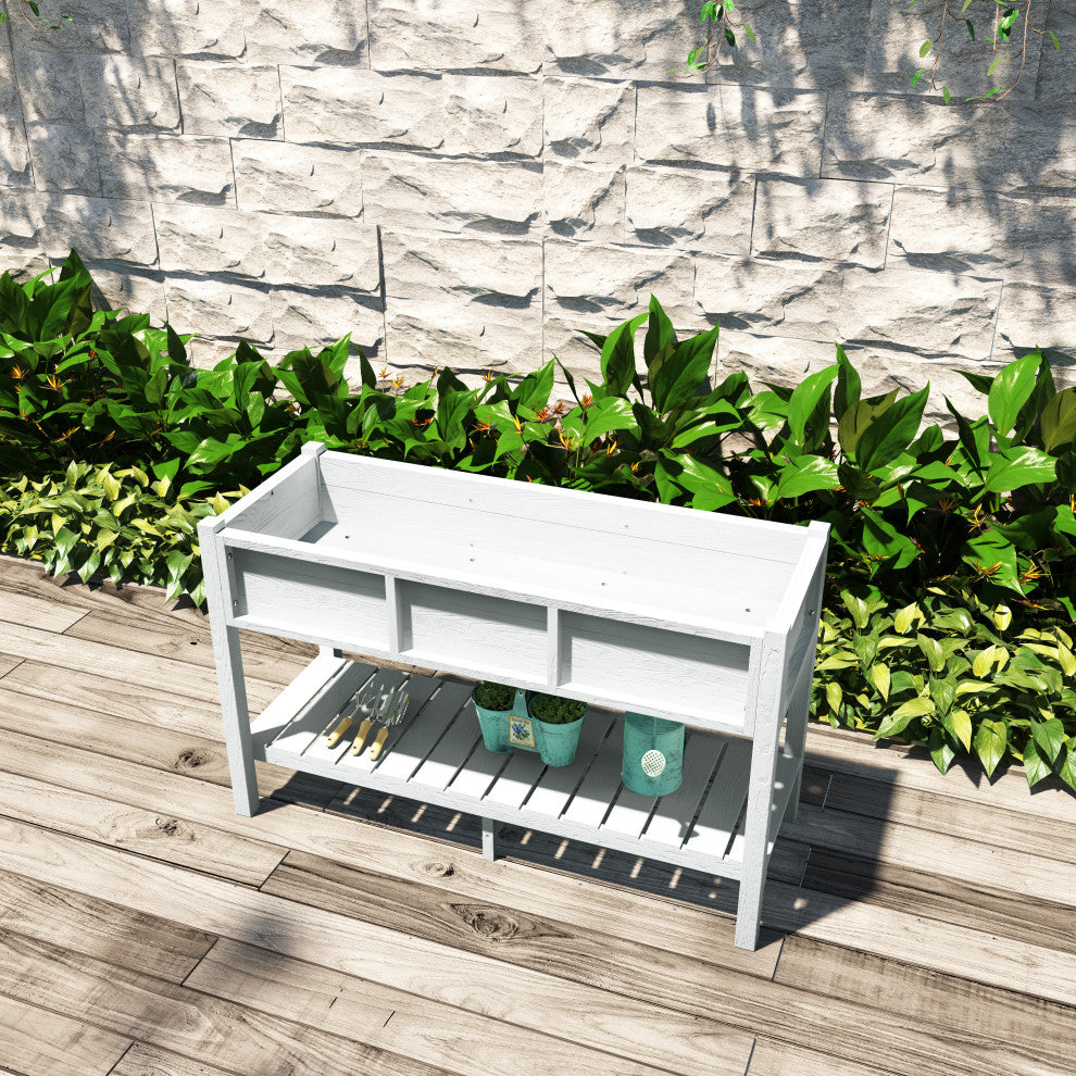 Rectangular Garden Planter Box Raised Garden Bed for Outdoor Balcony, White