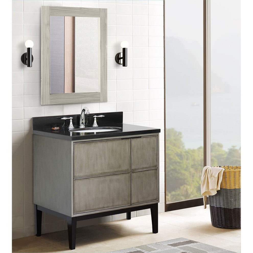 37" Single Vanity, Linen Brown Finish With Black Galaxy Top And Oval Sink