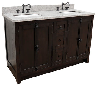 55" Double Vanity, Brown Ash Finish With Gray Granite Top