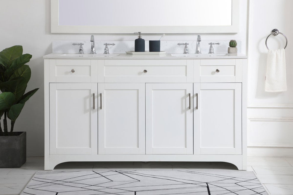 Elegant VF17060DWH-BS 60"Double Bathroom Vanity, White With Backsplash