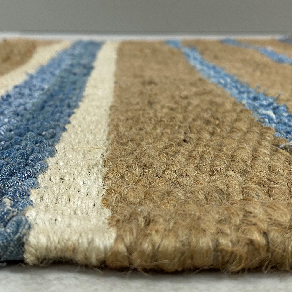 5" x 7" Tan and Blue Striped Area Rug