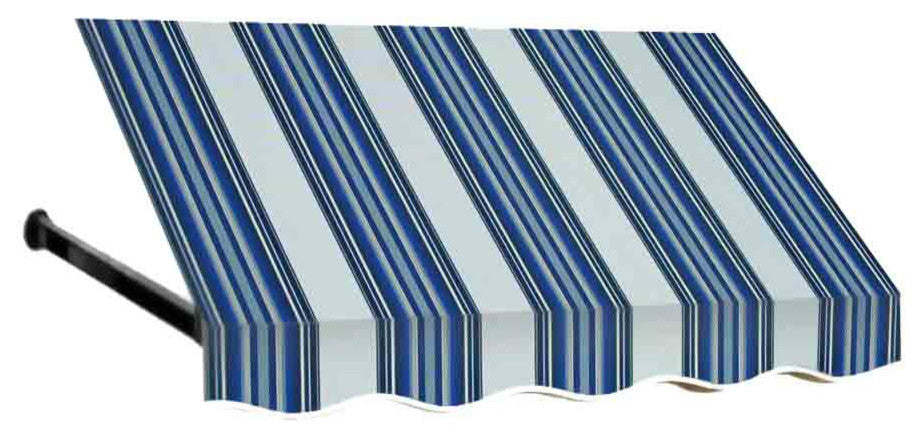 Awntech 5' Dallas Retro Acrylic Fabric Fixed Awning, Navy/Gray/White Multi