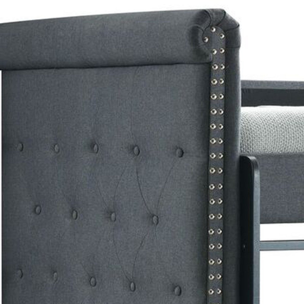 Benzara BM214900 Twin Size Bunk Bed With Nailhead Trim, Gray/Black