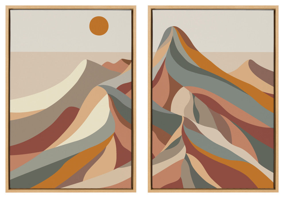 Sylvie Mid Century Mountains Framed Canvas by Rachel Lee, Natural 2 Piece 23x33