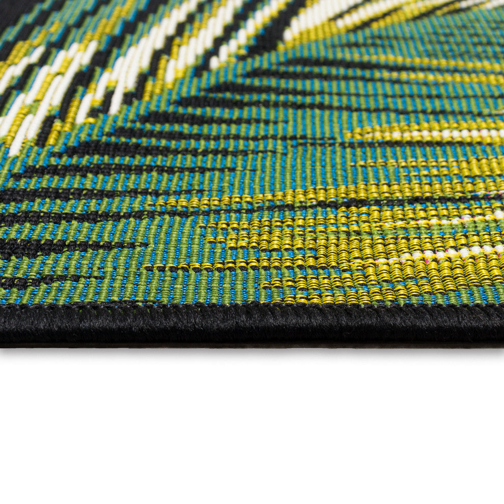 Marina Palm Border Indoor/Outdoor Rug, Black, 4'10"x7'6"