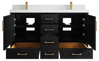 Aberdeen 60 Double Bathroom Vanity in Black 2" White Quartz