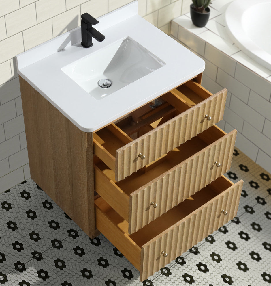La Jolla Bathroom Vanity, Washed Oak, 30", Single Sink, Freestanding