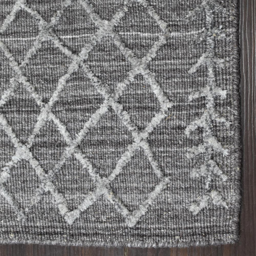 HAND WOVEN FLAT WEAVE KILIM POLYESTER AREA RUGS -Rectangle,Dark Gray,Geometric, [Runner] 2'6''x10'