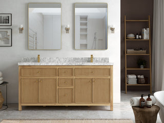 Sonoma 72 Double Sink Bath Vanity in Light Natural Teak with 2" Carrara Marble