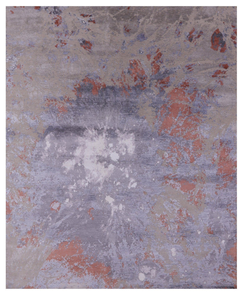 8' 0" X 9' 10" Handmade Wool and Silk Abstract Area Rug Q6169