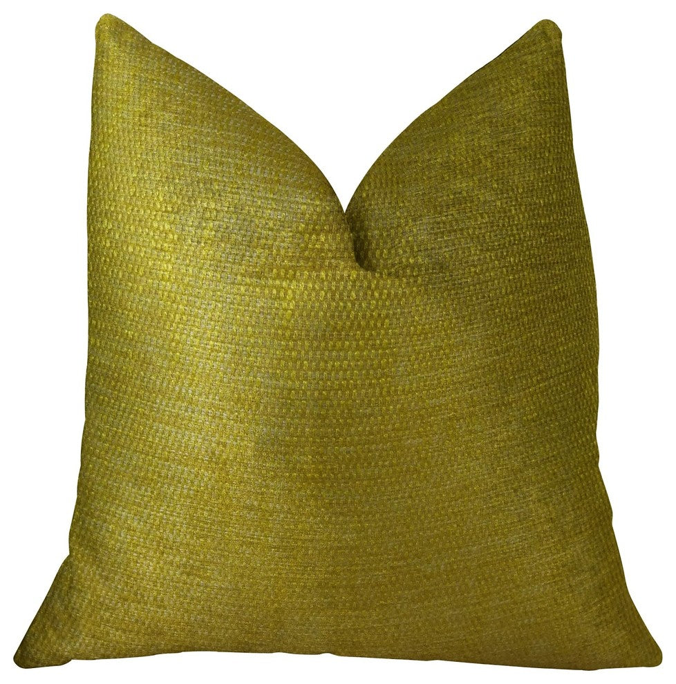 Deep Lemon Grass Metallic Citrine and Gold Handmade Luxury Pillow, 22"x22"