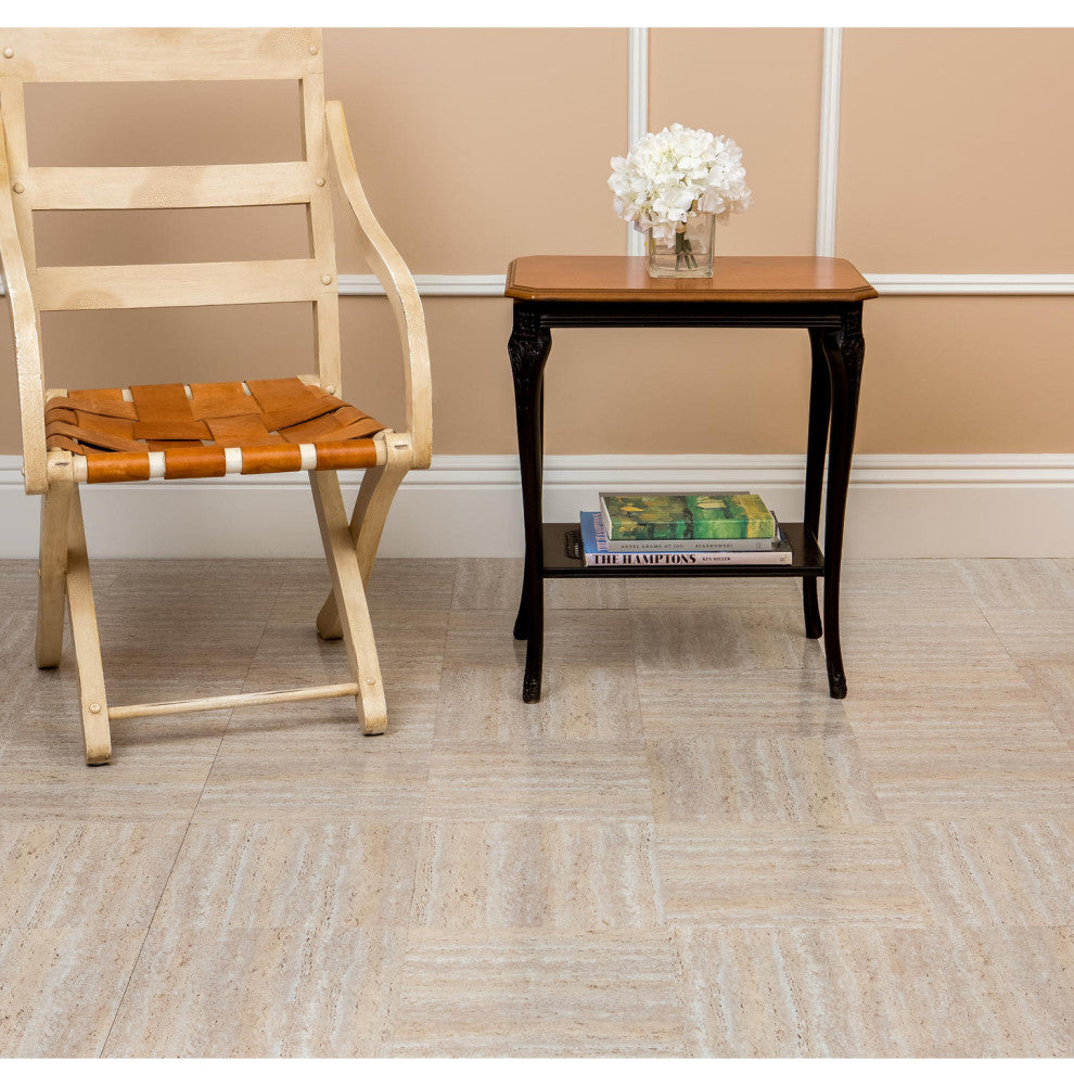 Travertine Beige Marble Vinyl Floor Tiles Self Stick Peek Flooring  12'' x 12''