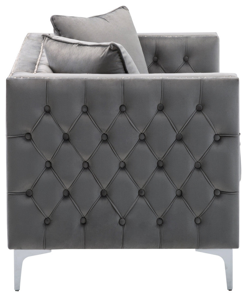 Lorreto Velvet Loveseat, Gray