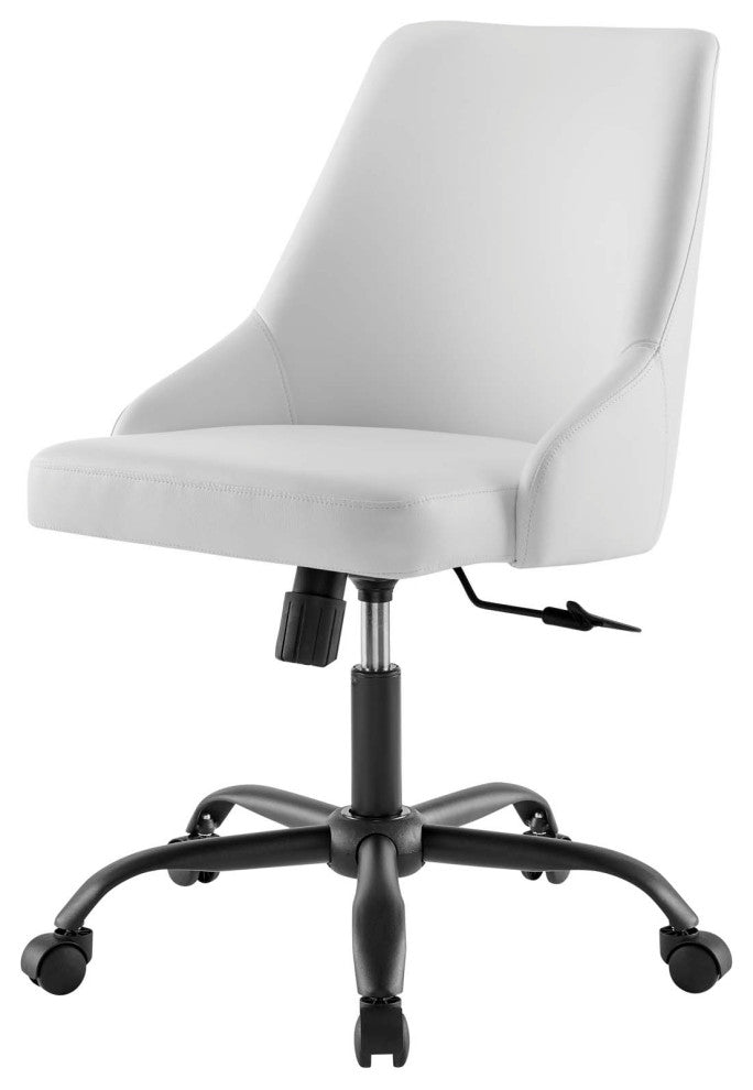 Computer Work Desk Swivel Chair, Faux Vegan Leather, Black White, Home Office