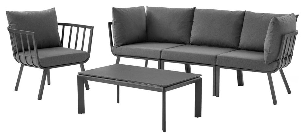 Lounge Sectional Sofa Chair Set, Aluminum, Metal, Gray, Modern, Outdoor