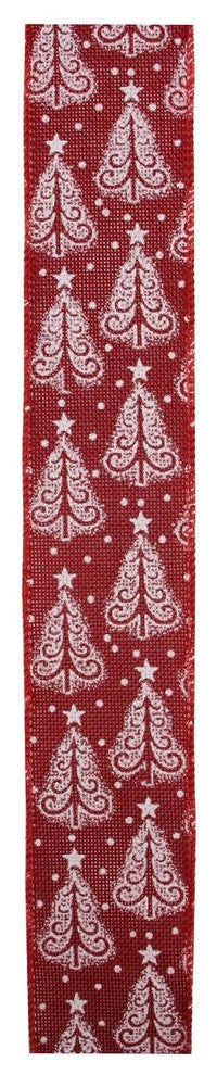 Red & White Trees Wired Christmas Craft Ribbon