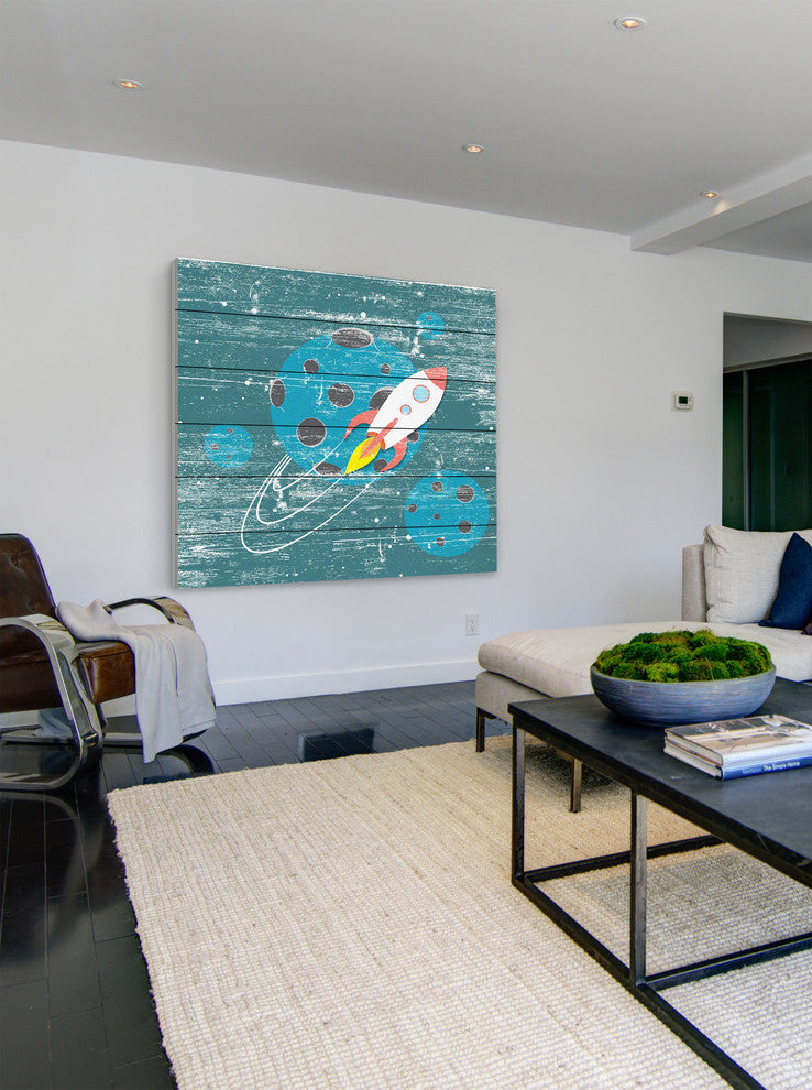 "In Orbit" Painting Print on White Wood, 40x40