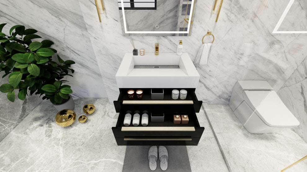 Madison 30" Freestanding Vanity with Reinforced Acrylic Sink, High Gloss Black