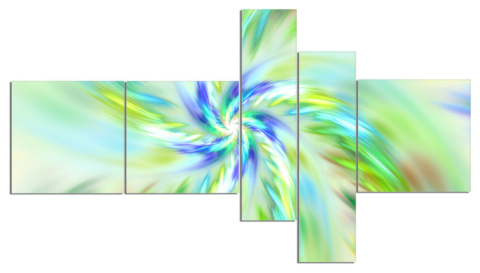 Dance of Bright Spiral Green Flower, Floral Canvas Art Print, 60"x32", 5 panels