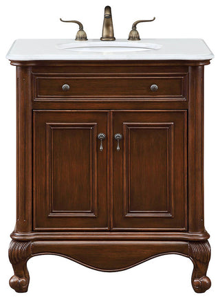 30" Single Bathroom Vanity, Teak Color With Ivory White Quartz