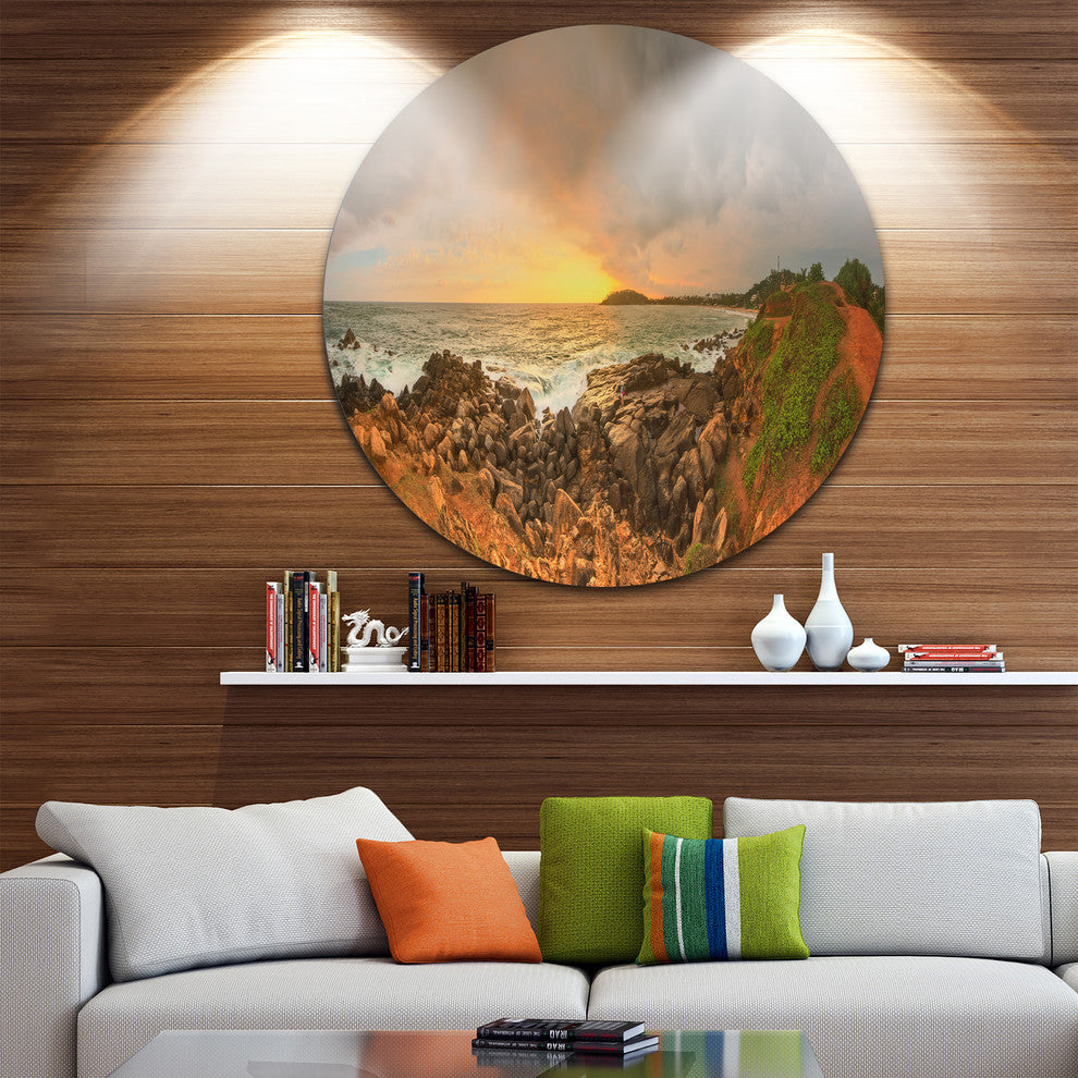Sunrise At Romantic Beach At Sri Lanka, Landscape Round Wall Art, 11"
