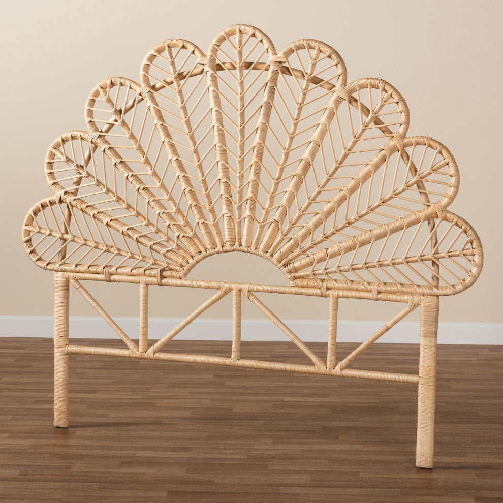 Variel Modern Bohemian Natural Brown Rattan Queen Size Standalone Headboard