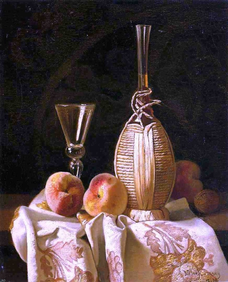 Milne Ramsey Still Life with Peaches and Wine, 20"x25" Gallery Wrapped Canvas