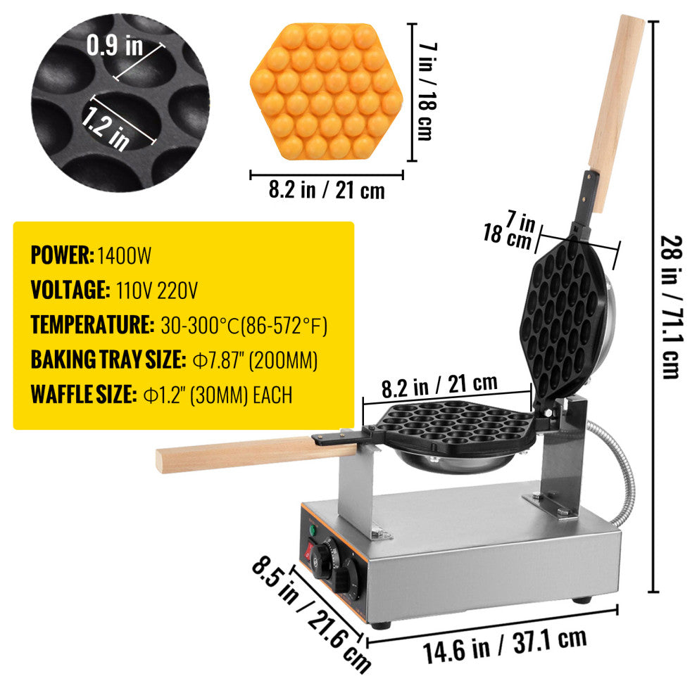 VEVOR Electric Egg Cake Oven Egg Bread Maker Waffle Stainless Steel Machine