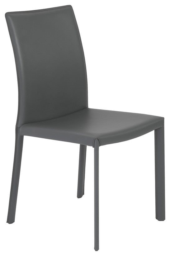 Set of 2 Gray Upholstered Leather Dining Side Chairs